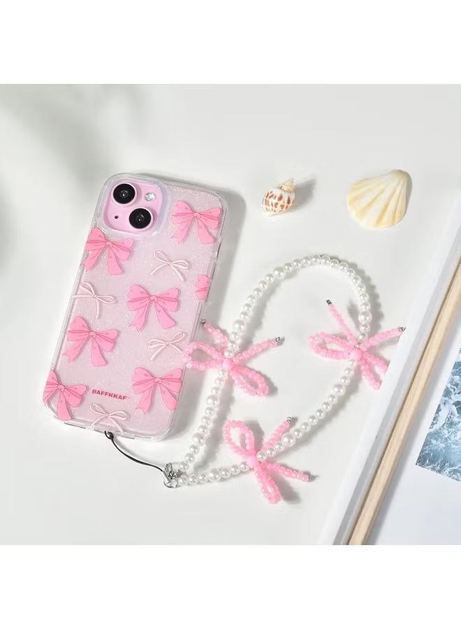 Elegant Beaded Pearl Phone Charm Strap – Cute Bowknot Cell Phone Lanyard Wrist Strap for Women & Girls - Image 2